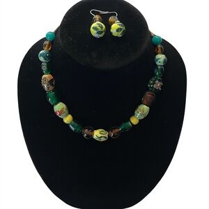 Demi-Parures Necklace with Matching Earrings  Glazed Beads